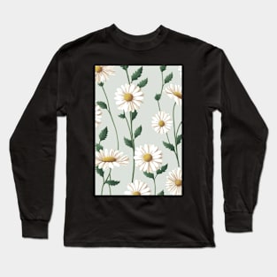 Floral Garden Botanical Print with Daisy Peach Long Sleeve T-Shirt